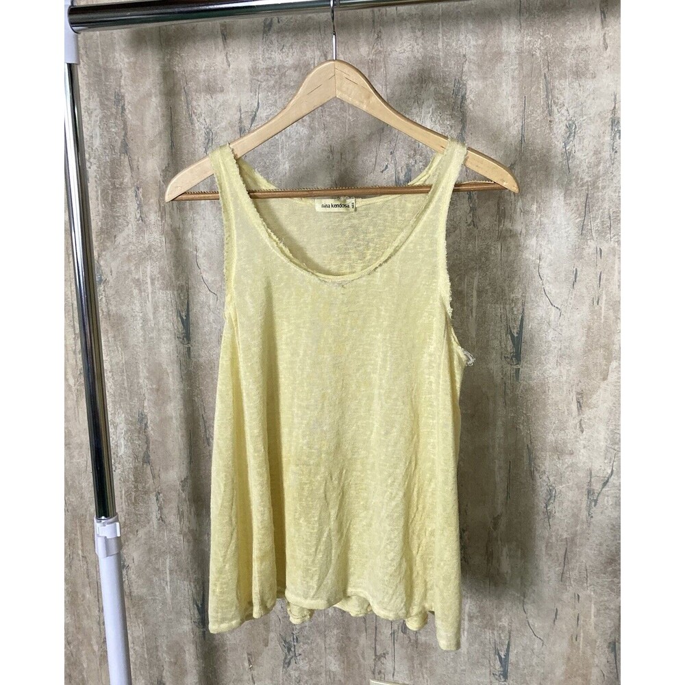 NINA KENDOSA PARIS S/M Linen Raw-Trims Tank Top Yellow Sz OS